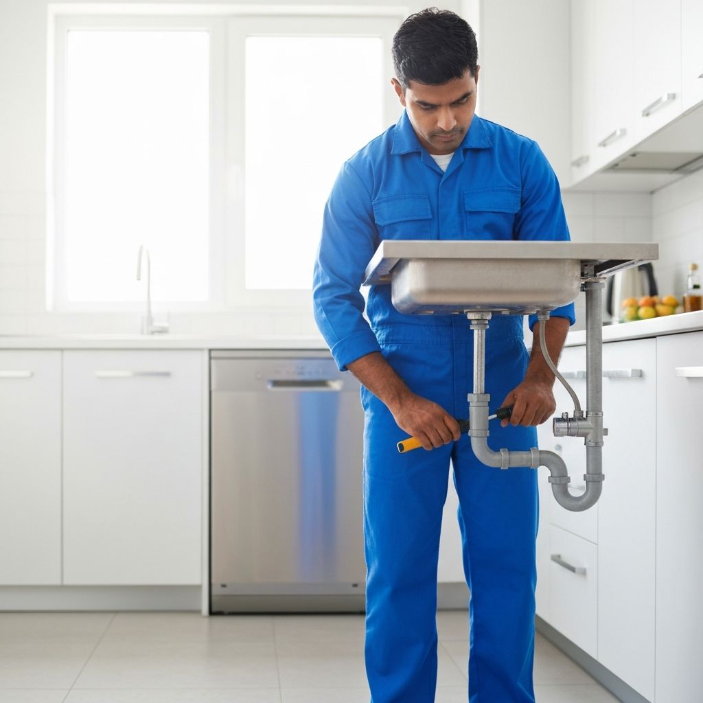 Professional plumber fixing a kitchen sink