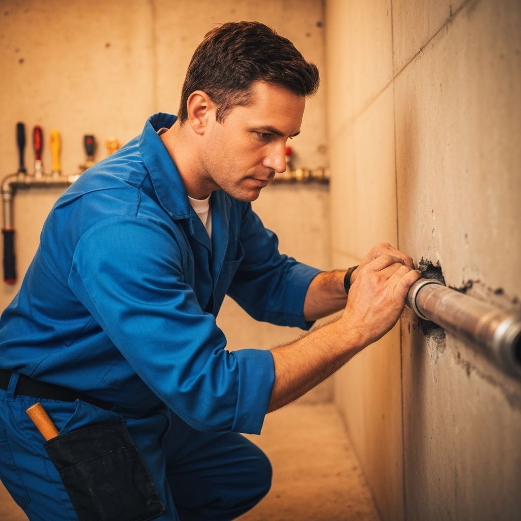 Plumber repairing a pipeline